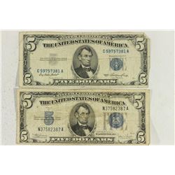 1934-C & 1953 $5 SILVER CERTIFICATES BLUE SEALS