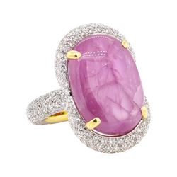 15.50 ctw Ruby And Diamond Ring - 18KT Yellow Gold With Rhodium Plating