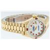 Image 3 : Rolex Ladies Quickset 18K Yellow Gold MOP Ruby And Diamond President Wristwatch