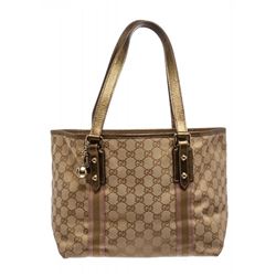 Gucci Beige Canvas Jacquard Metallic Gold Tote Bag