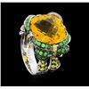 Image 4 : 8.75 ctw Citrine, Tsavorite and Lemon Quartz Ring - 18KT White Gold