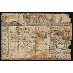 February 16, 1771 New York 1 Pound Colonial Currency Note