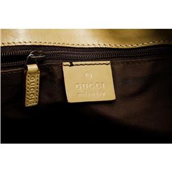 Gucci Brown Green Canvas Leather Monogram Tote Bag