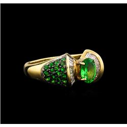 1.57 ctw Tsavorite Garnet and Diamond Ring - 14KT Yellow Gold