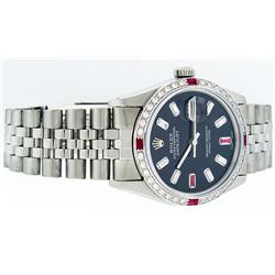 Rolex Mens SS Black Baguette Diamond And Ruby Datejust Wristwatch