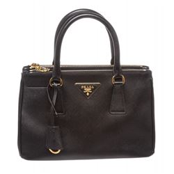 Prada Black Mini Saffiano Lux Galleria Double Zip Tote Bag