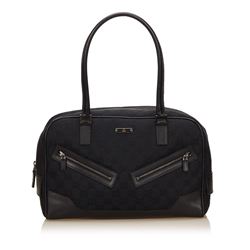 Gucci Black Fabric Canvas Leather Jacquard Shoulder Bag