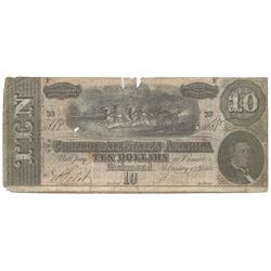 1864 $10 The Confederate States of America Note T-68 CC