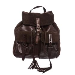 Prada Brown Suede Leather Drawstring Backpack