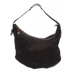 Gucci Black Monogram Canvas Leather Shoulder Bag