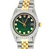 Image 6 : Rolex Mens Two Tone Green String Diamond Datejust Wristwatch