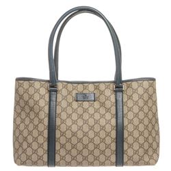Gucci Beige Coated Canvas Monogram Turquoise Trim Tote Bag