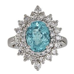 3.03 ctw Paraiba Tourmaline and Diamond Ring - 18KT White Gold