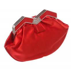 MCM Red Satin M Clutch Shoulder Bag