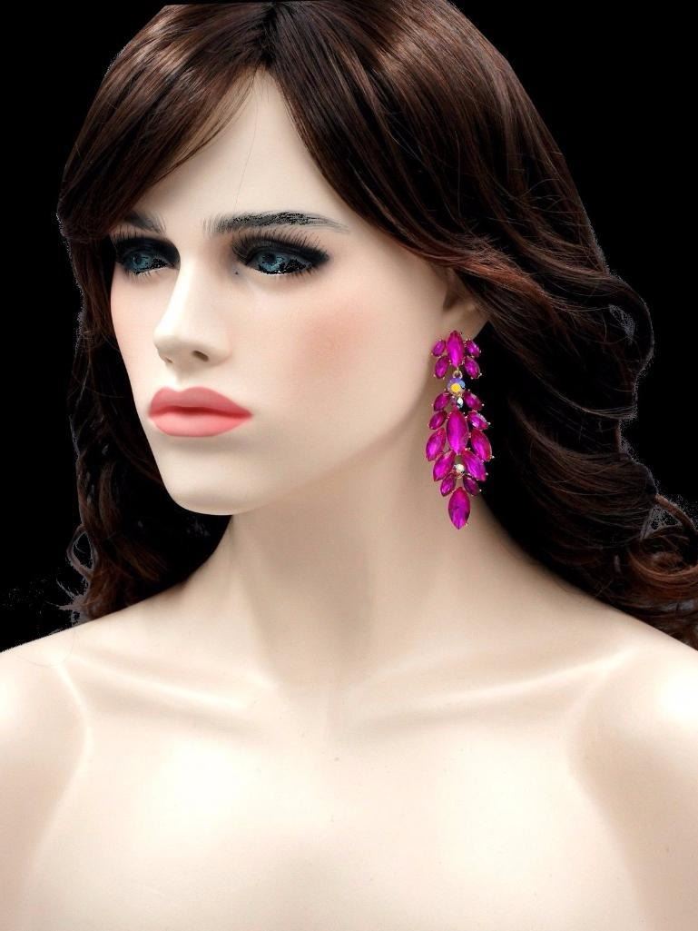 18k Gold Plated Fuchsia Crystal Rhinestone Chandelier Drop Dangle Earrings