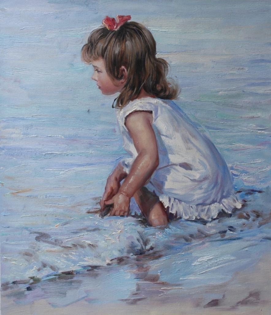 20thc Impressionism Oil Painting Little Girl