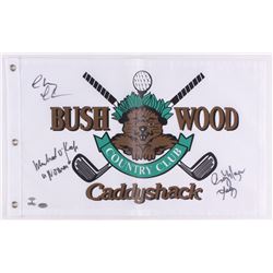 Chevy Chase, Cindy Morgan  Michael O'Keefe Signed 12" x 20" Caddyshack Gopher Logo Bushwood Flag Ins