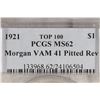 Image 3 : 1921 MORGAN SILVER DOLLAR VAM-41 PITTED REV. TOP