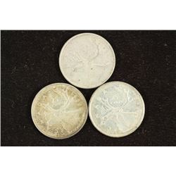 3 ASSORTED CANADA SILVER 25 CENTS