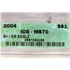 Image 3 : 2004 AMERICAN SILVER EAGLE ICG MS70