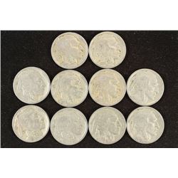 10 ASSORTED 1920'S BUFFALO NICKELS