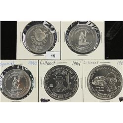 5 ASSORTED CANADA TRADE DOLLARS UNC