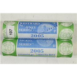 2-$2 ROLLS OF 2005-P & D OCEAN IN VIEW NICKELS UNC