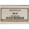 Image 3 : 1986 AMERICAN SILVER EAGLE NGC MS69