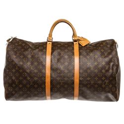 Louis Vuitton Monogram Canvas Leather Keepall 60 cm Duffle Bag Luggage