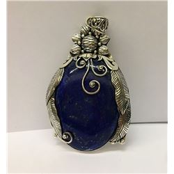 Lapis Lrg Oval Inlay W/Design Sterling Silver Pendant