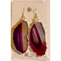 1700 Sp Agate Slice Plated Purple Sp Earring Jewelry