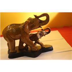 Brown Jasper Elephant W/Black Stone Stand Carving