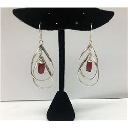 Ser 0712 Sterling Silver Wire Earring W/Coral