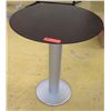 Image 1 : Round Pedestal Side Table - Dark Wood Top, Brushed Aluminum Base, 23.5" Dia., Some Surface Wear