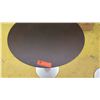 Image 2 : Round Pedestal Side Table - Dark Wood Top, Brushed Aluminum Base, 23.5" Dia., Some Surface Wear
