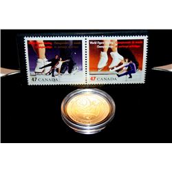 2001 CANADA WORLD FIGURE SKATING CHAMPIONSHIP STAMP & 24 KT PLATED GOLD MEDAL SET