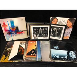 VINYL RECORD LOT W/ FRAMED BAND PHOTOS (SADE, SIMON & GARFUNKEL LP's AND MORE)
