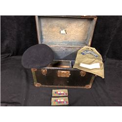VINTAGE WAR CHEST W/ PATCHES & BERET