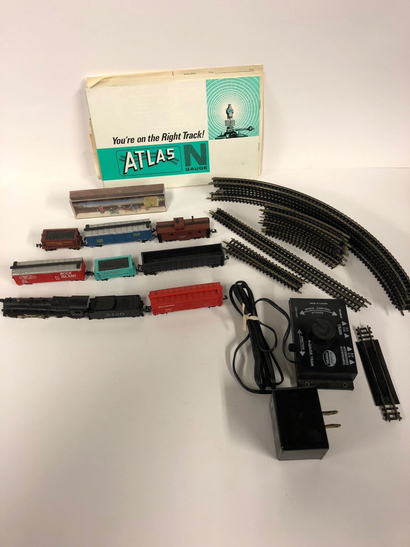 VINTAGE ATLAS TRAIN SET WITH RARE TRIX ENGINE MADE IN WEST GERMANY