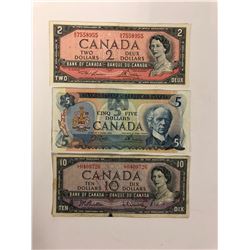 1954 TWO, TEN DOLLAR & 1979 FIVE DOLLAR CANADIAN BANK LOT