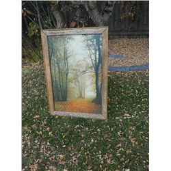 FRAMED PICTURE - PATH IN WOODS - RUSTIC WOOD FRAME - 40 ½" TALL