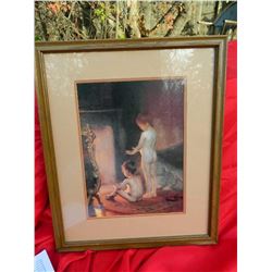 FRAMED PICTURE - BABIES BY FIRE - VINTAGE