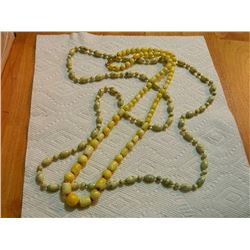 BEADED NECKLACES - 28" & 44" LONG  - CREAM & YELLOW = 2 TTL