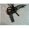 Image 2 : ROPE NECKLACE WITH 5 PENDANTS - HORN, CROSS, TAG & 2 RINGS