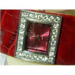 WATCH - REGAL - WITH RHINESTONES - RED STRAPS