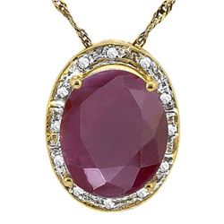 *NECKLACE SET - LARGE OVAL FACETED 5.58 CARAT RUBY & 12 GENUINE DIAMONDS IN GOLD OVER 925 STERLING S