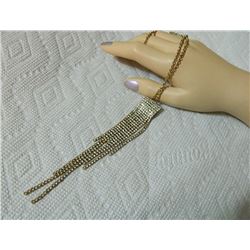 NECKLACE - CRYSTAL & GOLD FRING DROP - "ICING"