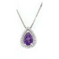 NECKLACE -  1/2 CARAT AMETHYST IN 925 STERLING SILVER SETTING - INCLUDES 20' WHITE GOLD OVER 925 ITA