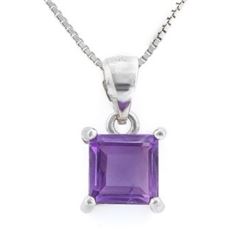 NECKLACE - 3/4 CARAT AMETHYSTS IN 925 STERLING SILVER SETTING - INCLUDES 20" WHITE GOLD OVER 925 ITA