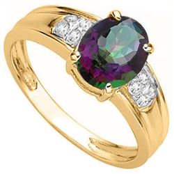 RING - 1.67 CARAT OVAL FACETED MYSTIC TOPAZ & 8 GENUINE DIAMONDS IN 925 STERLING SILVER SETTING - SZ